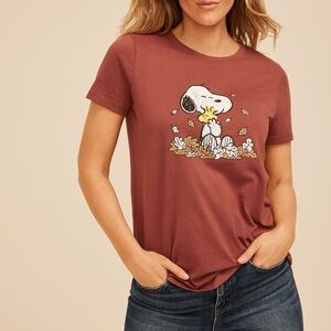 Maurices Fall Snoopy Woodstock Classic Fit Graphic Tee Rust Brown Large Women’s
